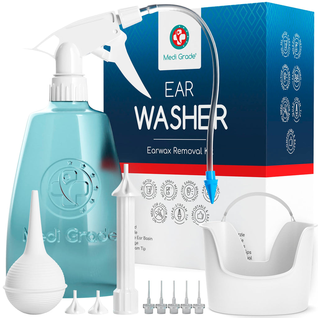 Medi grade Earwax Removal Kit, 10 oz Bottle - Ear cleaner Ear Wax Remover with 2x Spray Nozzles clean Ears & control cerumen Nat