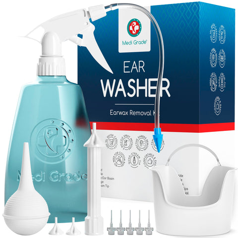 Medi grade Earwax Removal Kit, 10 oz Bottle - Ear cleaner Ear Wax Remover with 2x Spray Nozzles clean Ears & control cerumen Nat