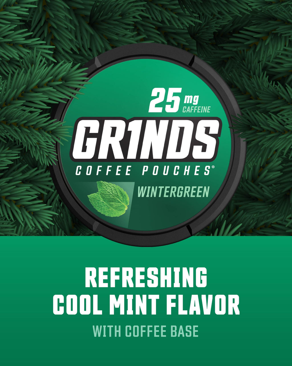Grinds Coffee Pouches | Tobacco Free, Nicotine Free Healthy Alternative | 6 Cans of Wintergreen | 18 Pouches Per Can | 1 Pouch e