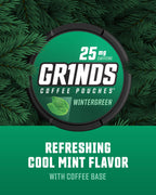 Grinds Coffee Pouches | Tobacco Free, Nicotine Free Healthy Alternative | 6 Cans of Wintergreen | 18 Pouches Per Can | 1 Pouch e