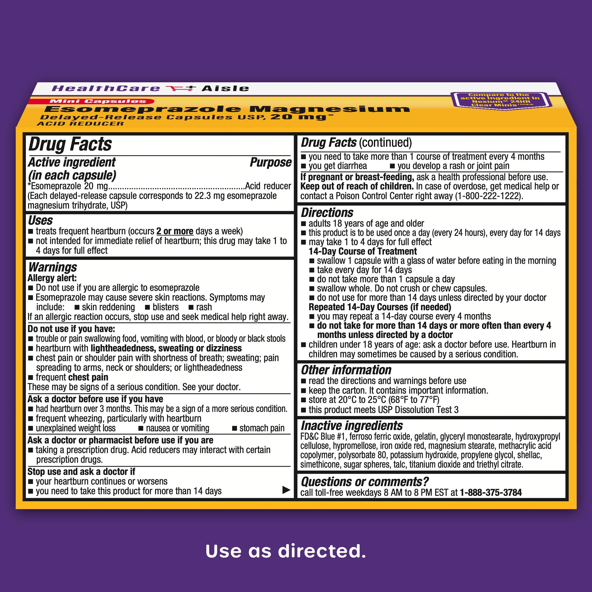 HealthCareAisle Esomeprazole Magnesium 20 mg - 42 Delayed-Release Mini Capsules - Acid Reducer, Treats Frequent Heartburn