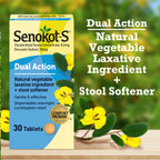 Senokot S Dual Action Natural Vegetable Laxative Ingredient Plus Stool Softener Tablets, Gentle Dependable Overnight Relief of O