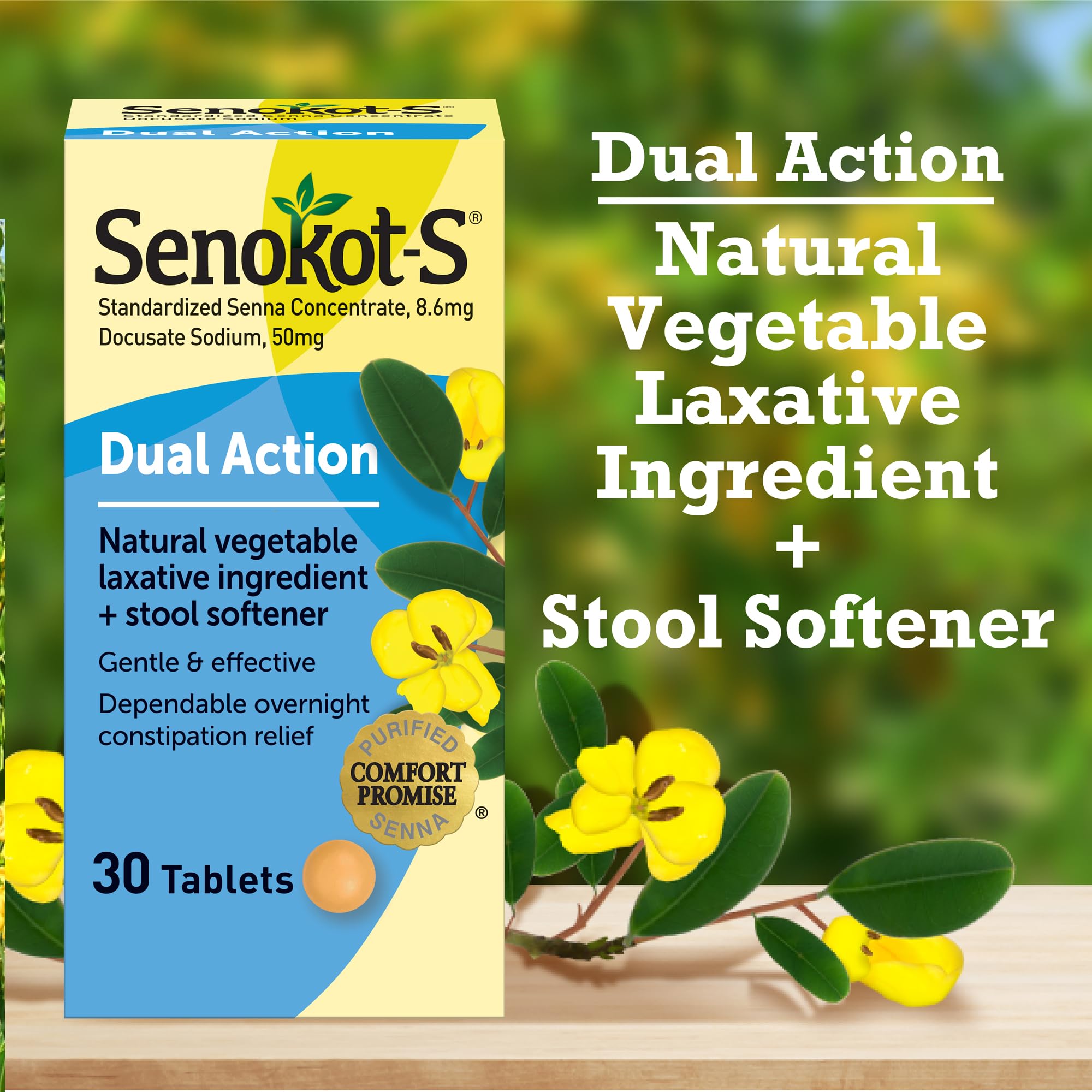 Senokot S Dual Action Natural Vegetable Laxative Ingredient Plus Stool Softener Tablets, Gentle Dependable Overnight Relief of O