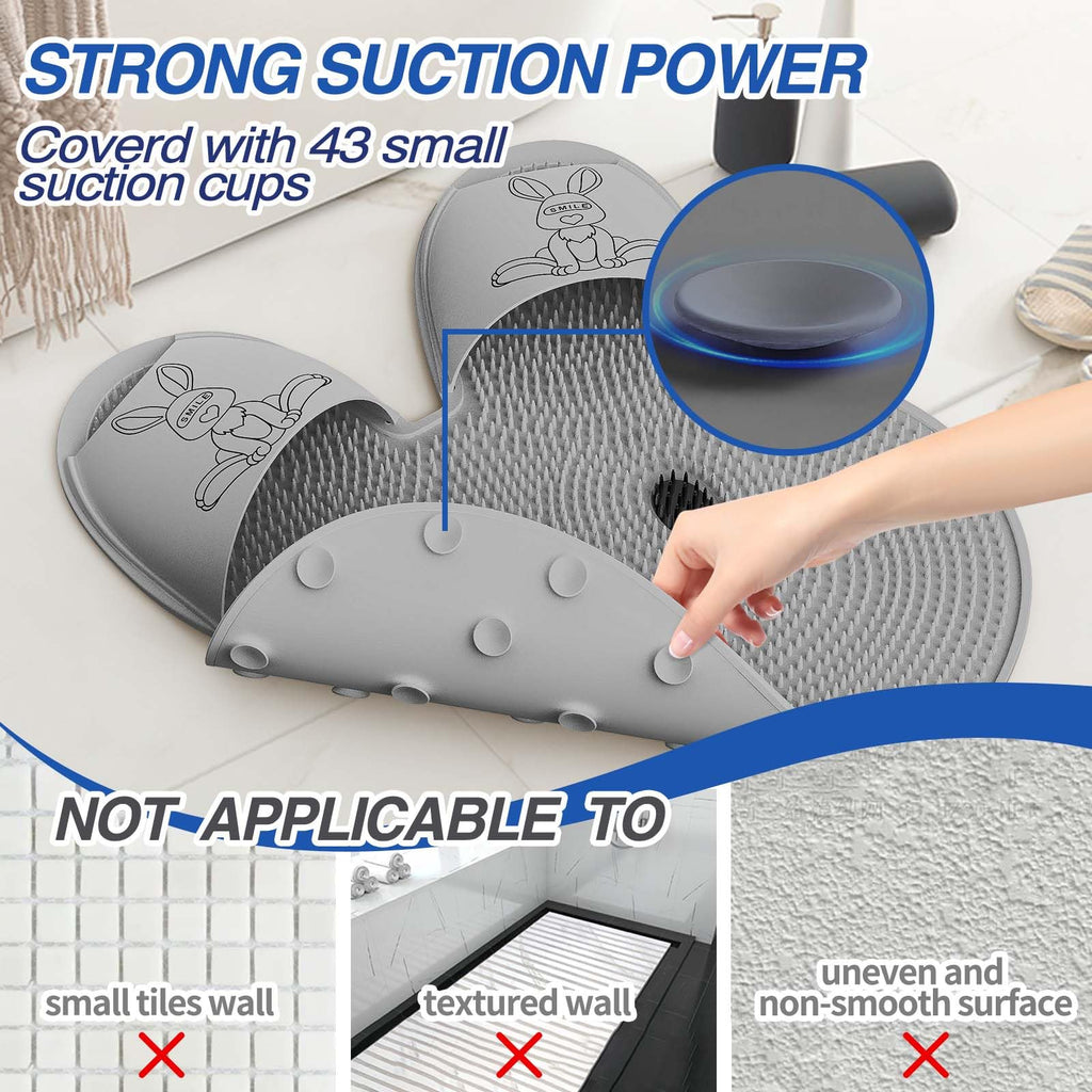 Manmihealth Extra-Large Shower Foot Scrubber Mat with Non-Slip Suction Cups, Rabbit-Shaped Silicone Foot Scrubber in Shower for