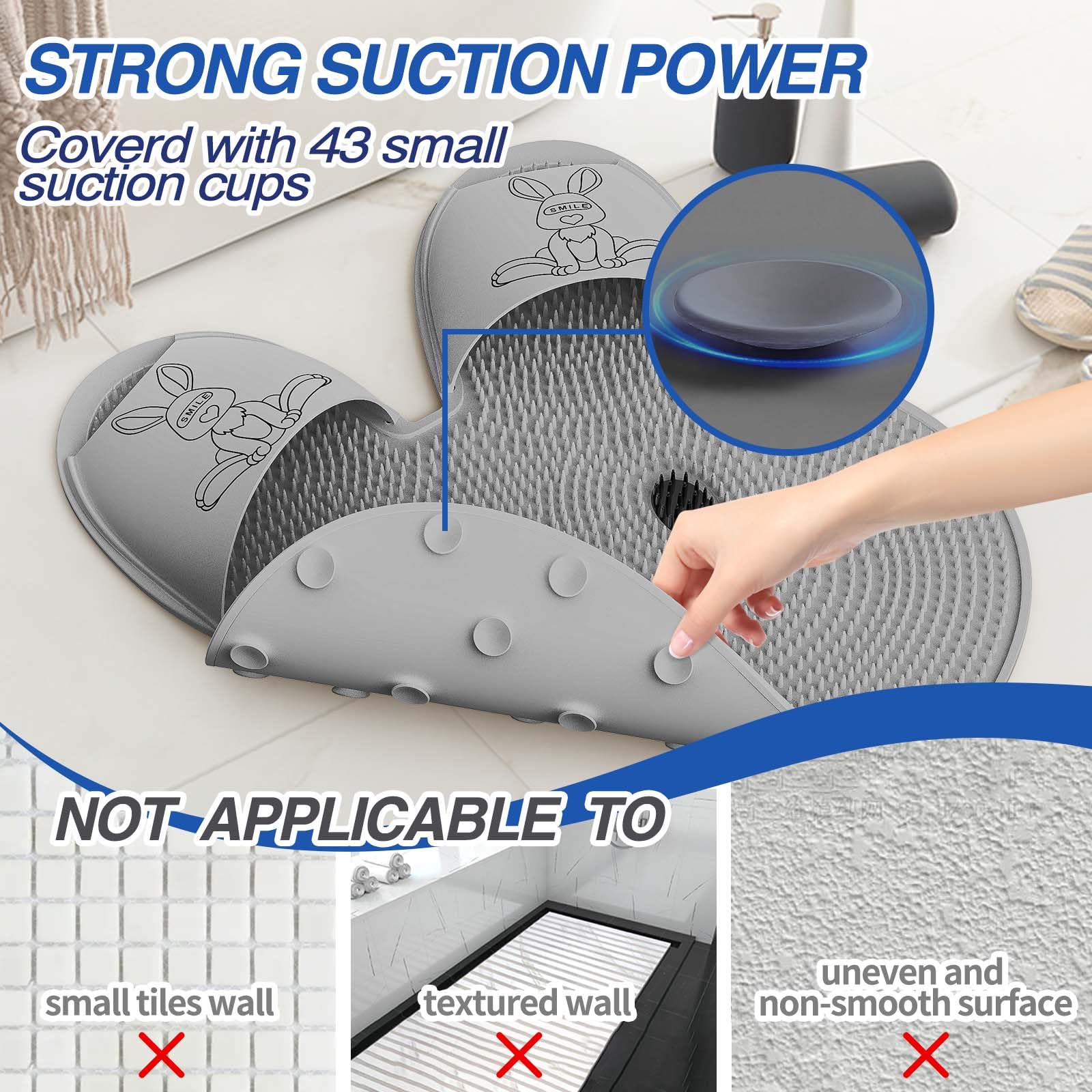 Manmihealth Extra-Large Shower Foot Scrubber Mat with Non-Slip Suction Cups, Rabbit-Shaped Silicone Foot Scrubber in Shower for