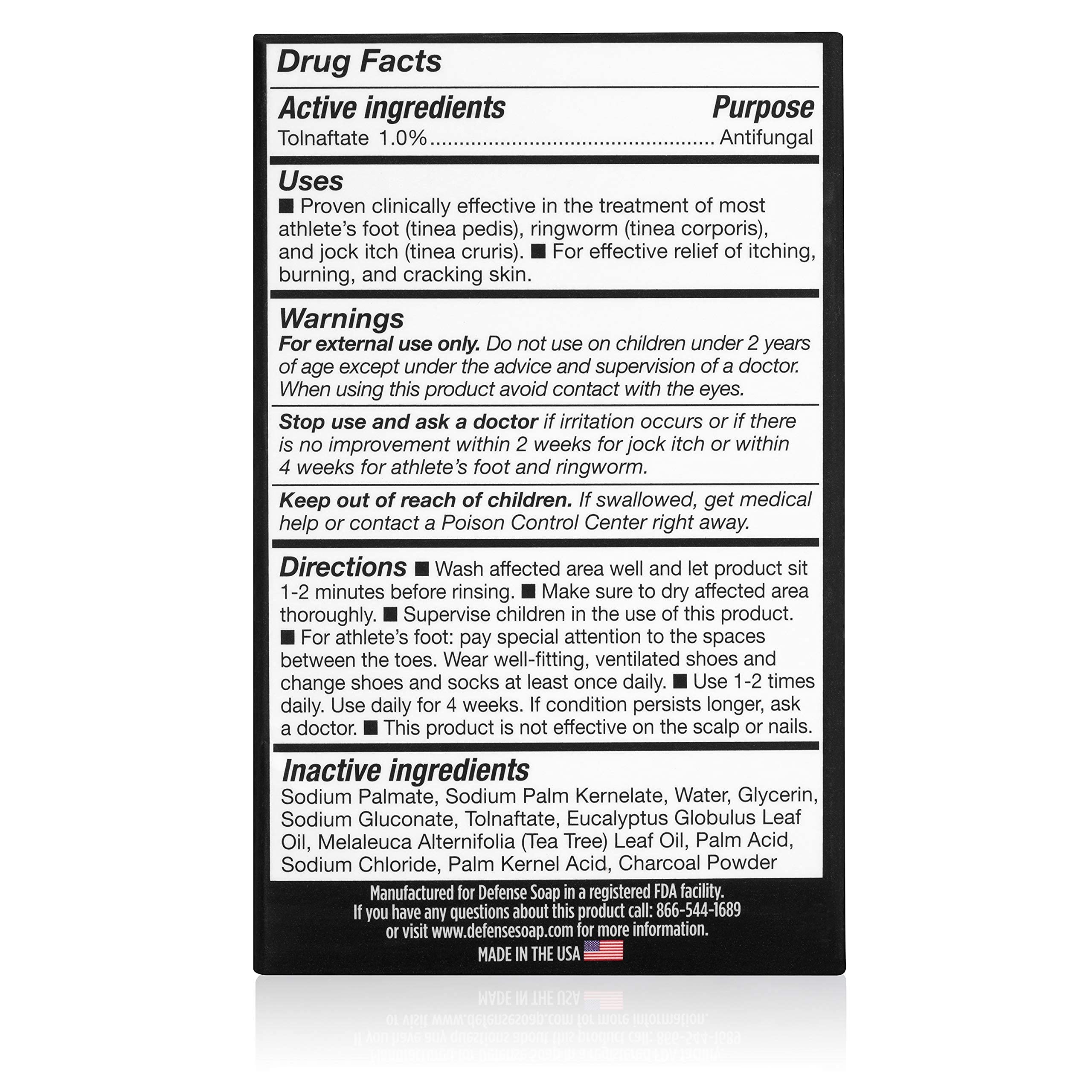 Defense Antifungal Bar Soap | Jock Itch, Ringworm, Athletes Foot, Skin Fungus | Medicated Anti Fungal Treatment (One Bar with S