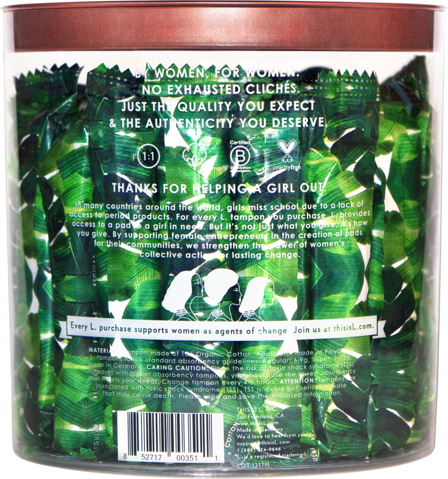 L. Organic Cotton Regular and Super Absorbency Compact Tampons Multipack 30 Count