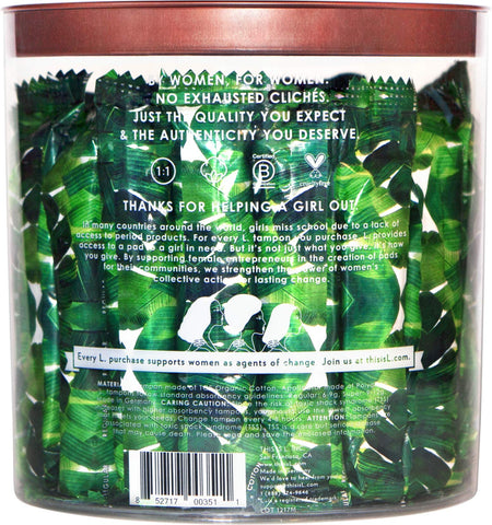 L. Organic Cotton Regular Absorbency Compact Tampons 30 Count