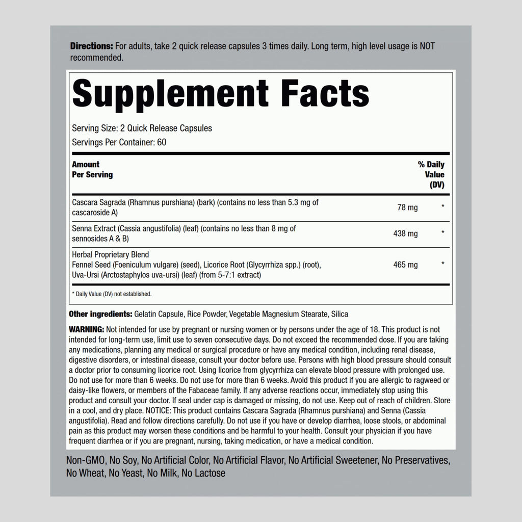 Piping Rock Herbal Laxative | 120 Capsules | Triple Action Relief Complex | Non-GMO, Gluten Free Supplement