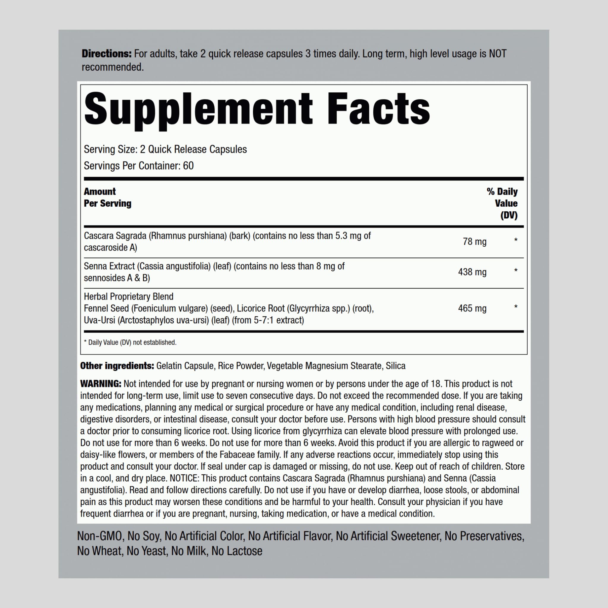 Piping Rock Herbal Laxative | 120 Capsules | Triple Action Relief Complex | Non-GMO, Gluten Free Supplement