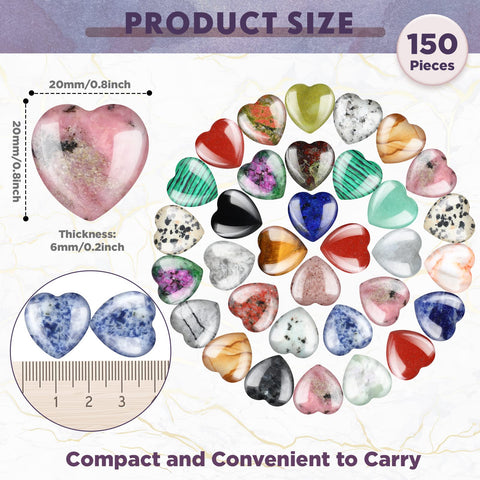 Nuenen 150 Pcs Worry Stones Natural Heart Shaped Stone Bulk Valentines Day Gifts Assorted Heart Gemstone 0.8'' Love Healing Crys