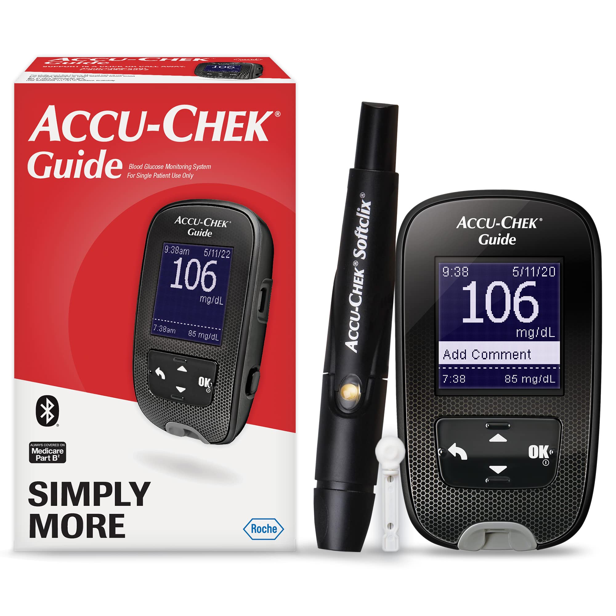 Accu-Chek Guide Glucose Monitor Kit for Diabetic Blood Sugar Testing: Guide Meter, Softclix Lancing Device, and 10 Softclix Lanc