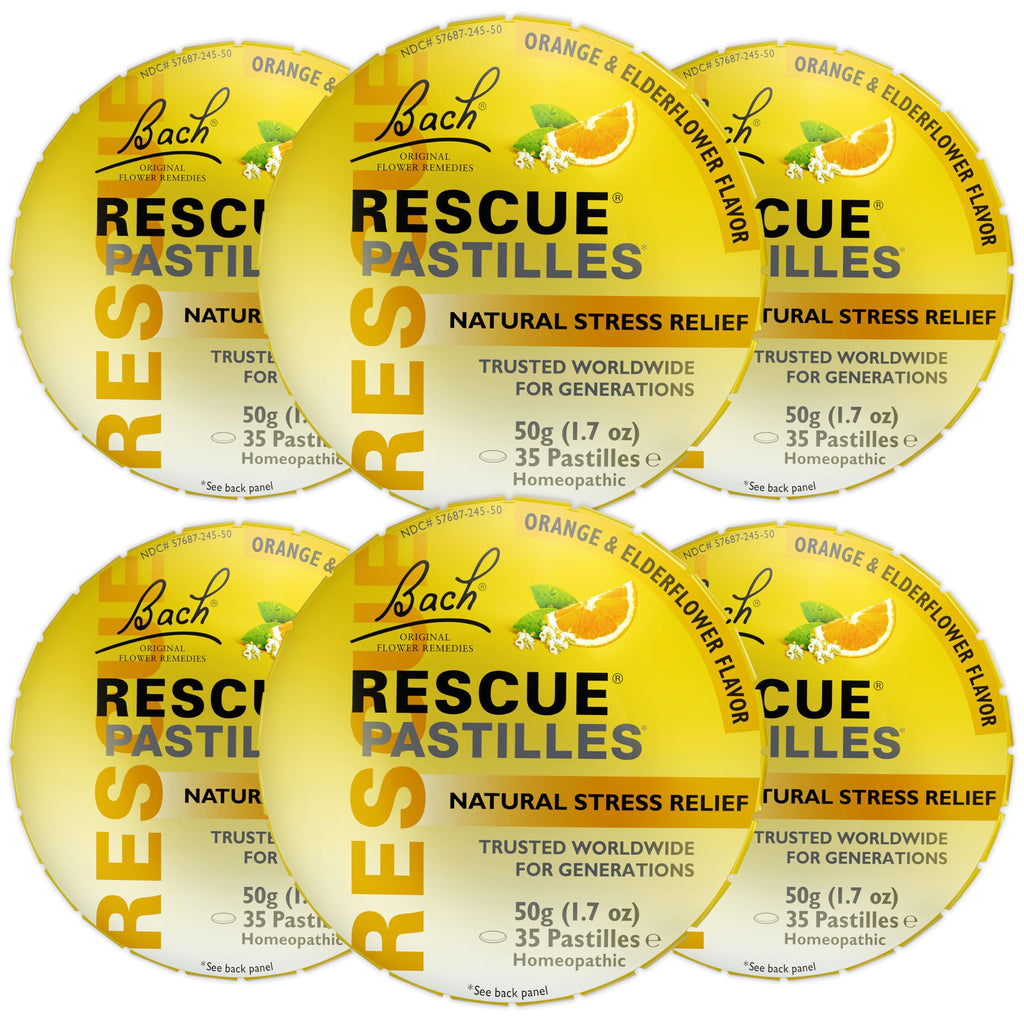 RESCUE Bach PASTILLES, Orange and Elderflower Flavor, Natural Stress Relief Lozenges, Homeopathic Flower Essence, Vegetarian, Gl