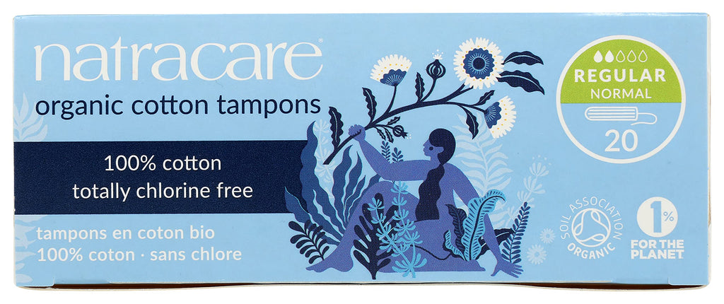 Natracare Non-Applicator 100% Organic Cotton Tampons, Regular, Totally Chlorine Free, Biodegradable and Compostable (1 Pack, 20