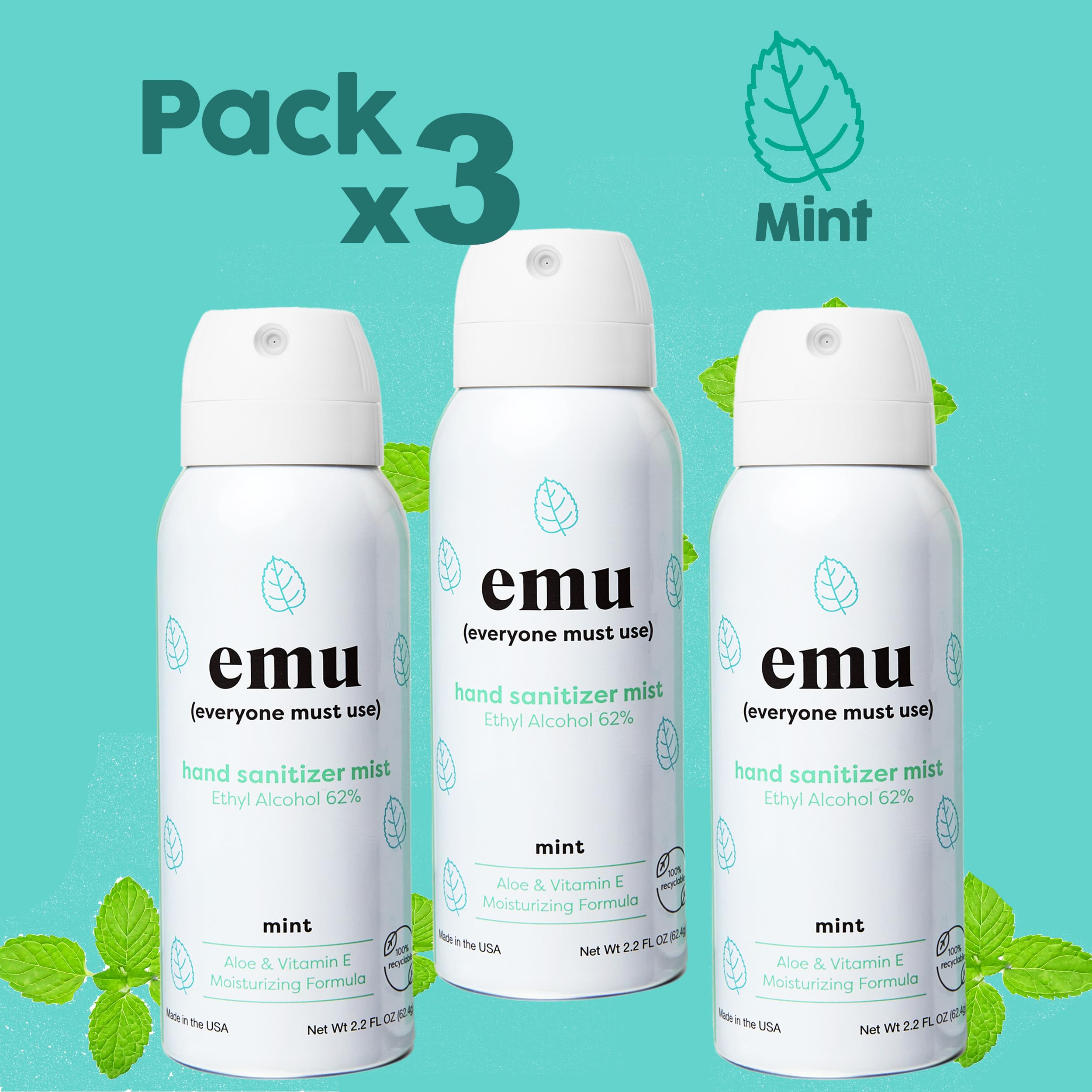 EMU (EVERYONE MUST USE) Hand Sanitizer pocket spray, Travel size 2.2oz. Cleanses Your Hands, Hydrating. Hand soap bulk. 24-hour