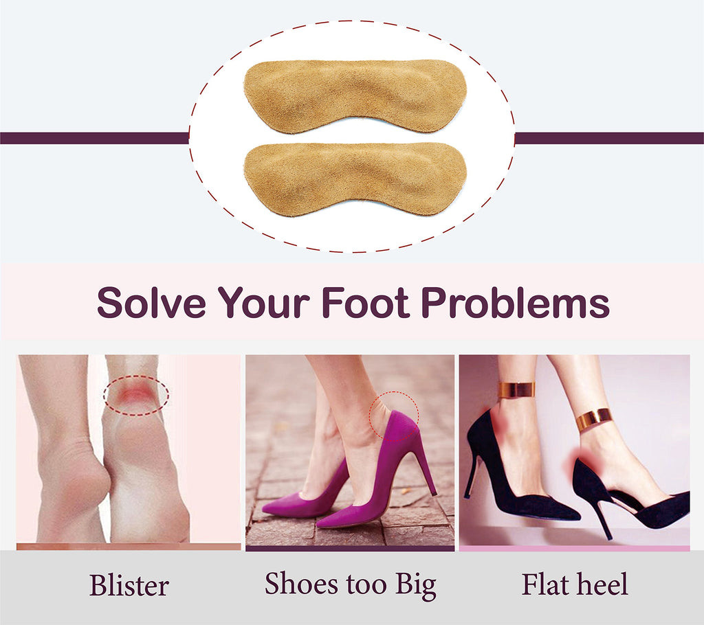 Leather Heel Grips Liner Cushions Inserts for Loose Shoes, Improved Shoe Fit and Comfort, Khaki,0.28inch Thick 6 Pairs
