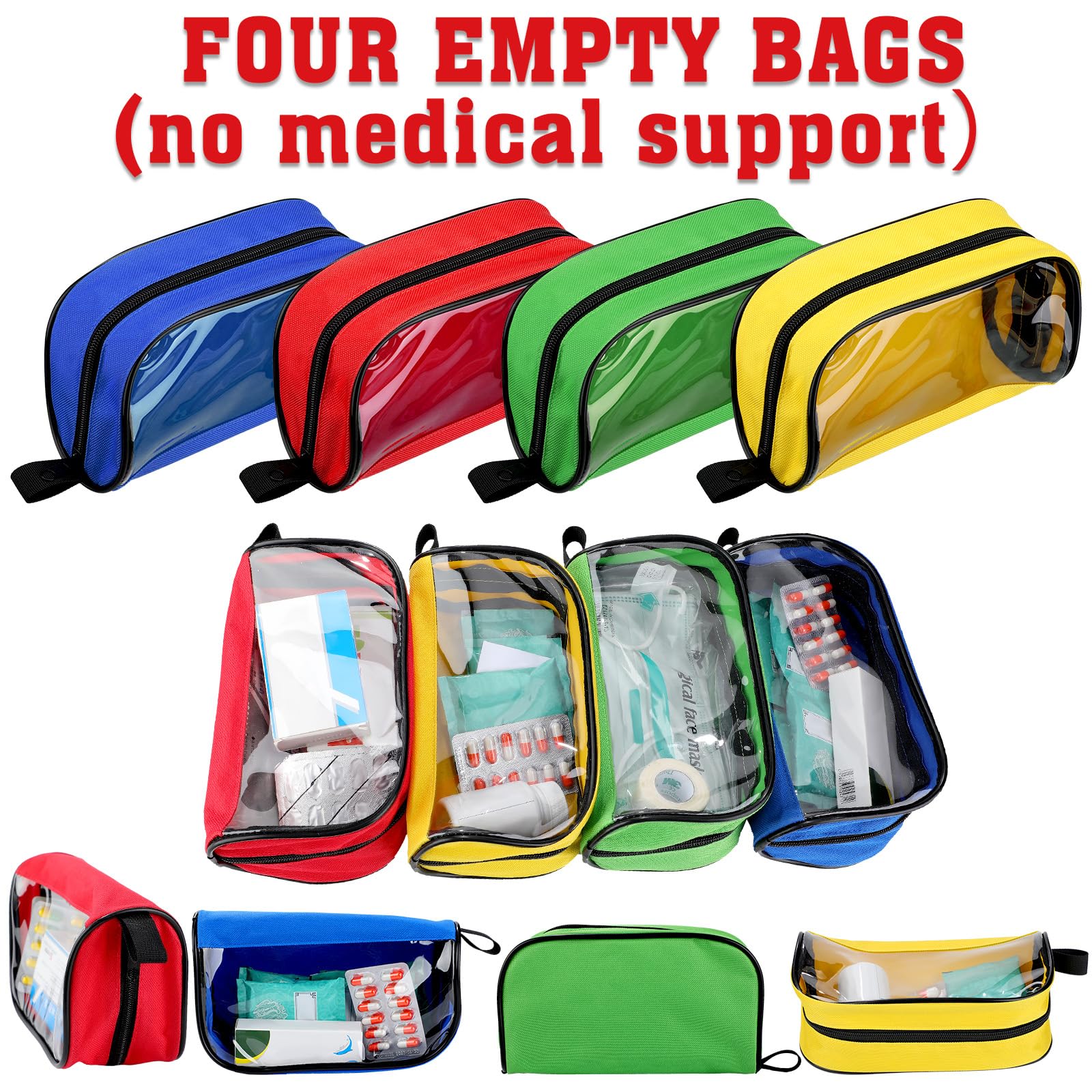 4 Pcs Empty First Aid Bag Color Coded First Aid Medical Kit Accessory Pouches Zippered Medical Bag Organizer Storage Medical Pou