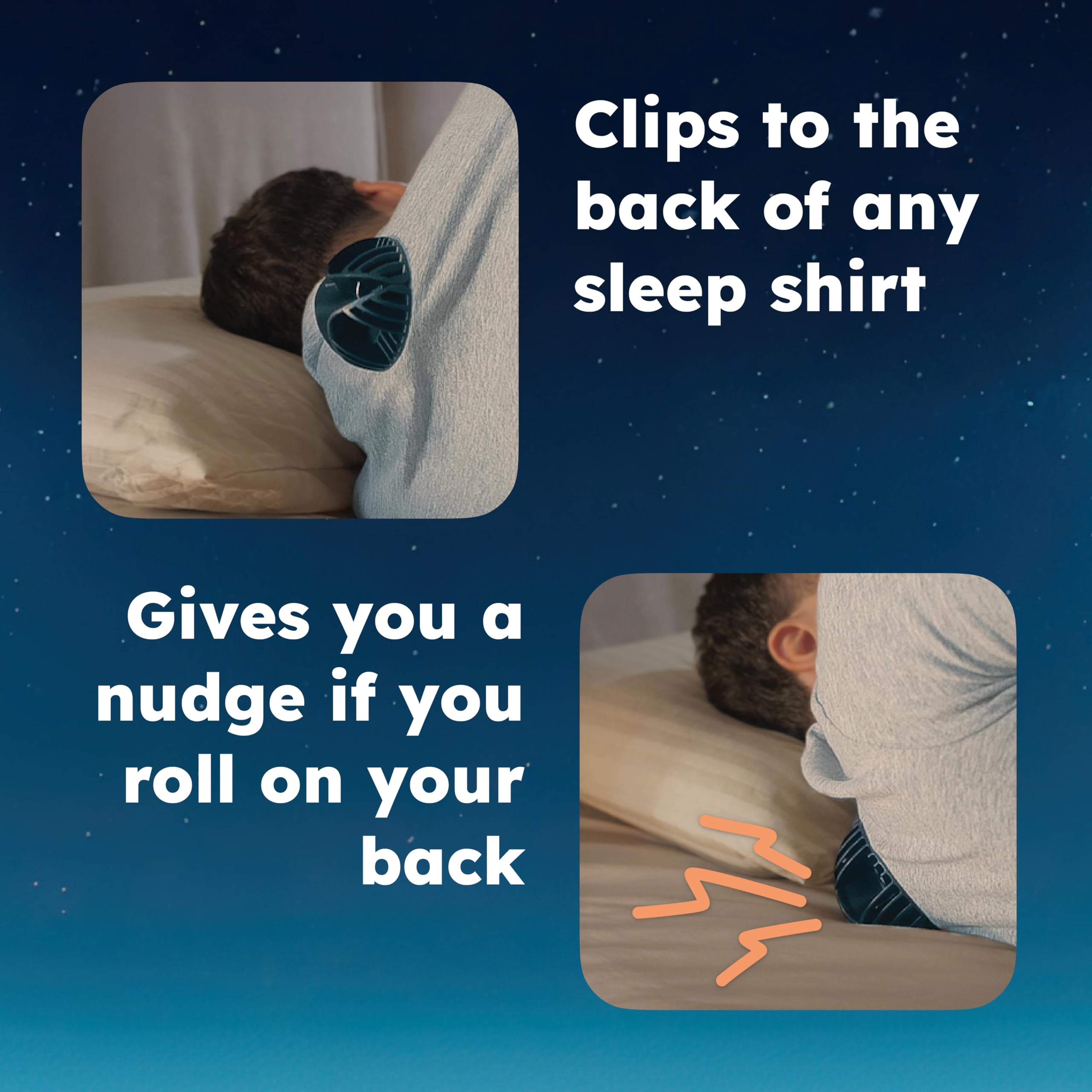 Ball for Side Sleep Posture - Calma Clip v2 by Whole Nights, Sleep Aid for Back Snorers, Anti Snoring Device, Attaches to Any Cl
