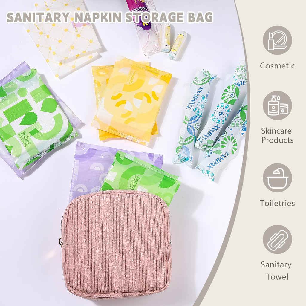 Playexen Period Bag for Teen Girls, Corduroy Sanitary Napkin Storage Bag, Period Pouches Menstrual Pad Bag Tampon Holder for Pur