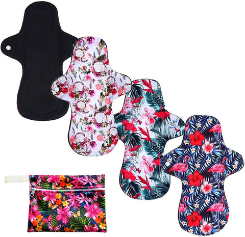 7pc Reusable Incontinence Pads Washable Cloth Pads Set Including 6PC Heavy Flow Feminine Hygiene Bamboo Charcoal Cloth Reusable 