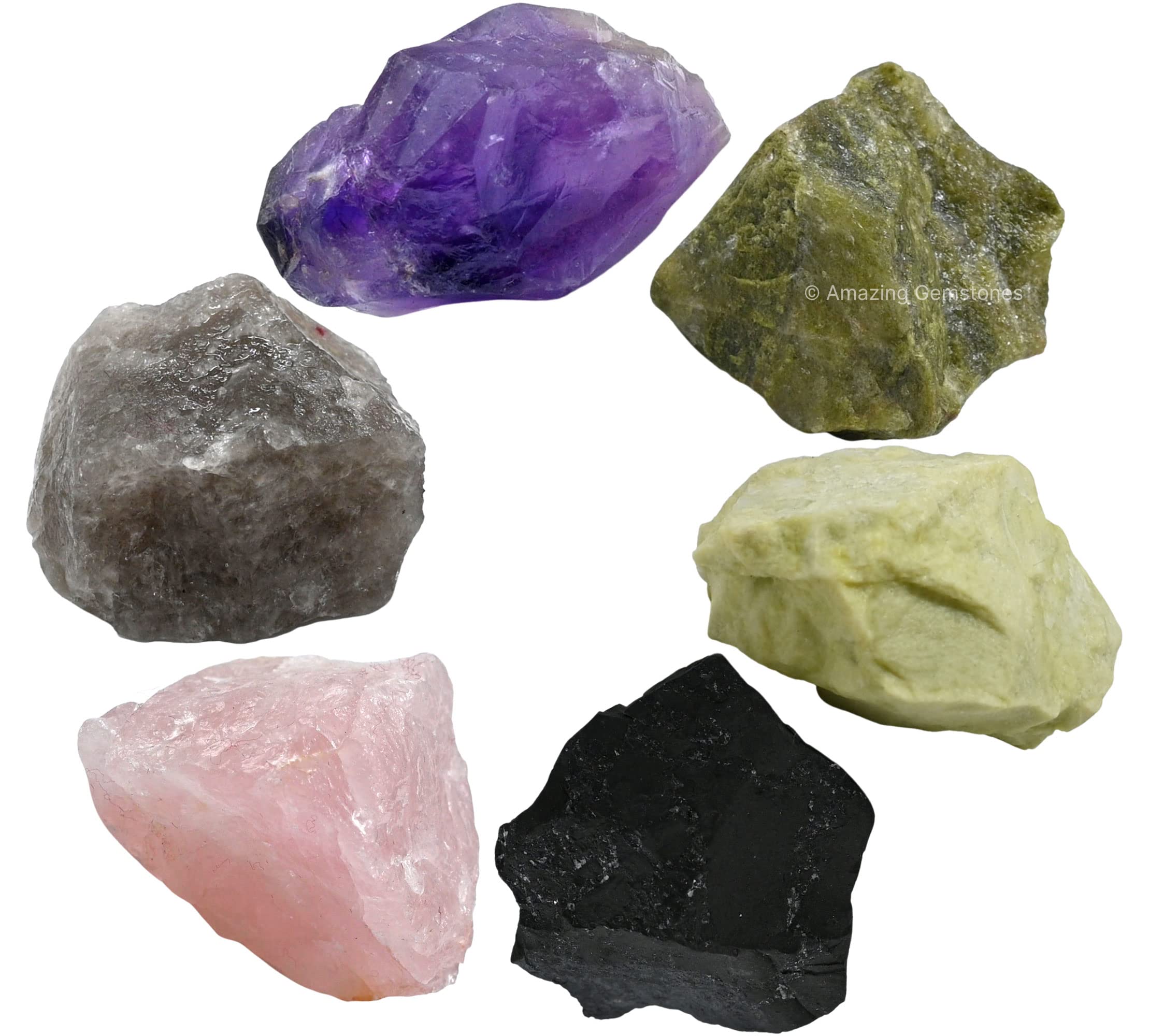 Crystals for Sleep Manifestation, Set of 6 Amethyst, Smoky Quartz, Shungite, Vesuvianite, Serpentine and Rose Quartz Healing Cry