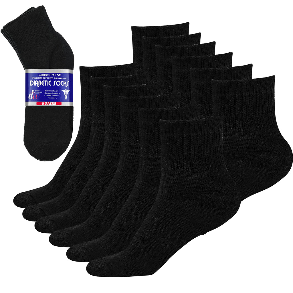 Debra Weitzner Diabetic Ankle Socks Mens Womens Non-binding Socks Loose Fit Black 6 Pairs