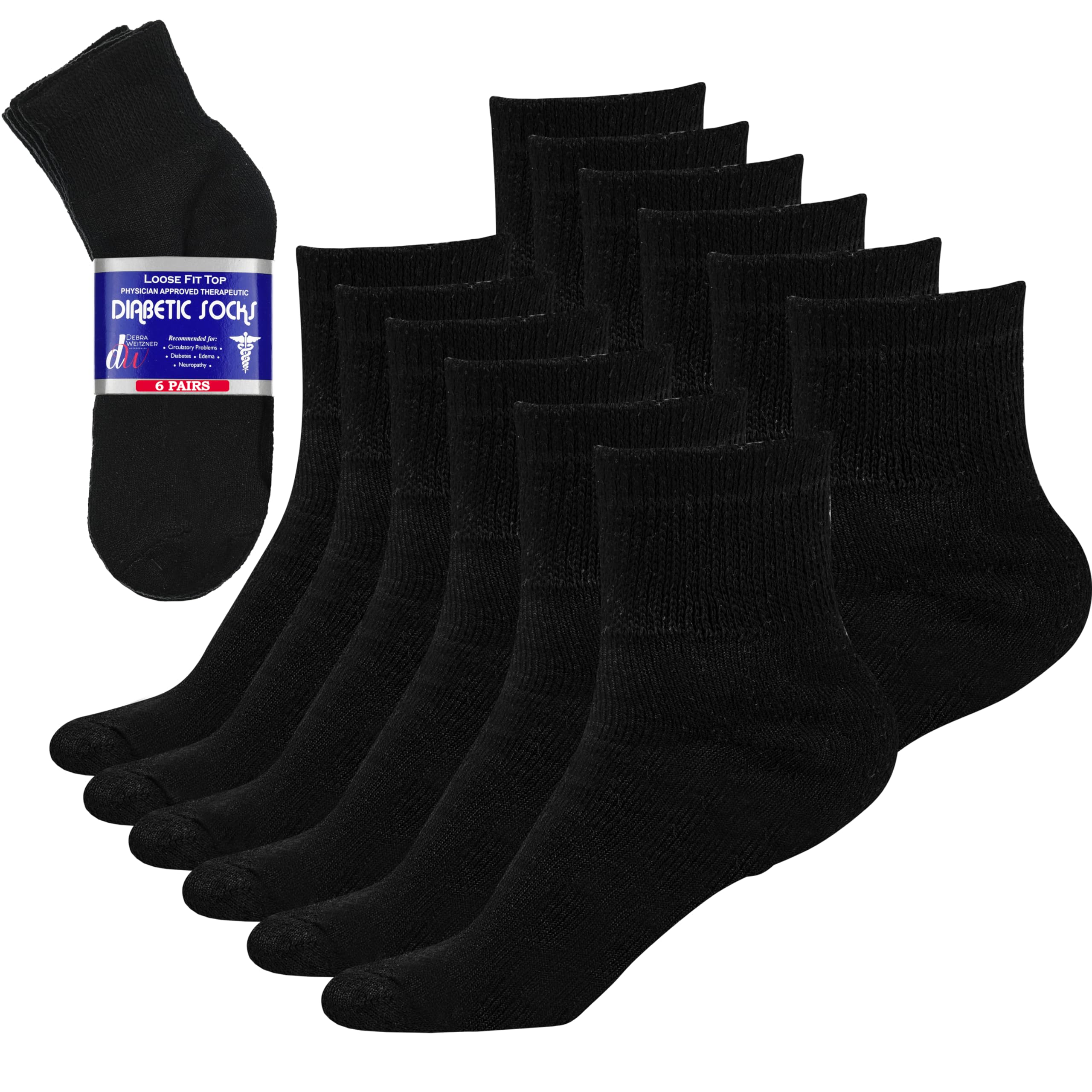 Debra Weitzner Diabetic Ankle Socks Mens Womens Non-binding Socks Loose Fit Black 6 Pairs