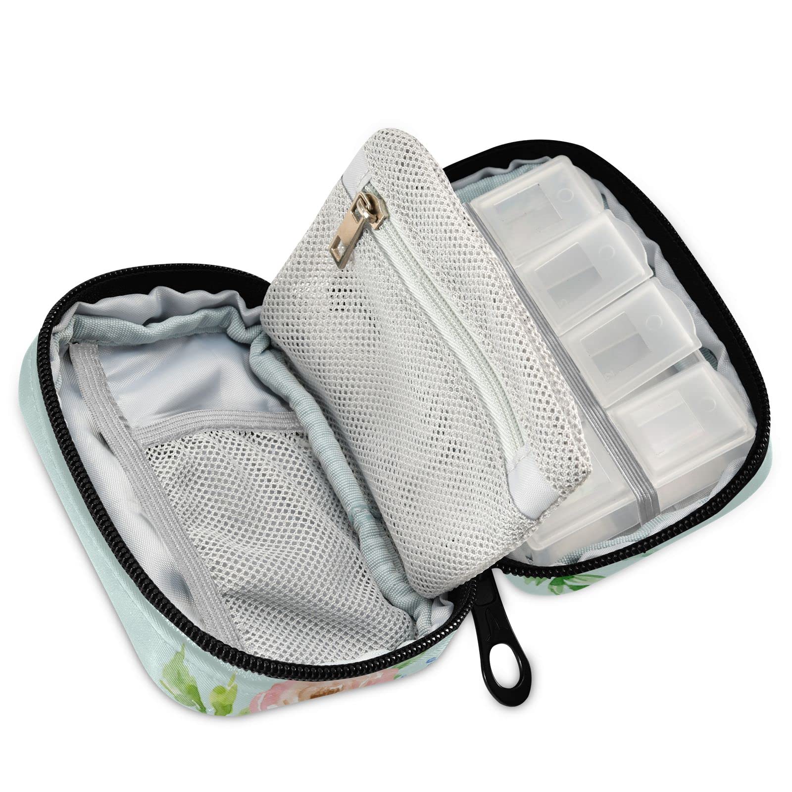 Custom Pill Box 7 Day Pill Case Bag Pink Flowers Watercolor Personalized Name Travel Pill Organizer Bag with Zipper Portable Wee