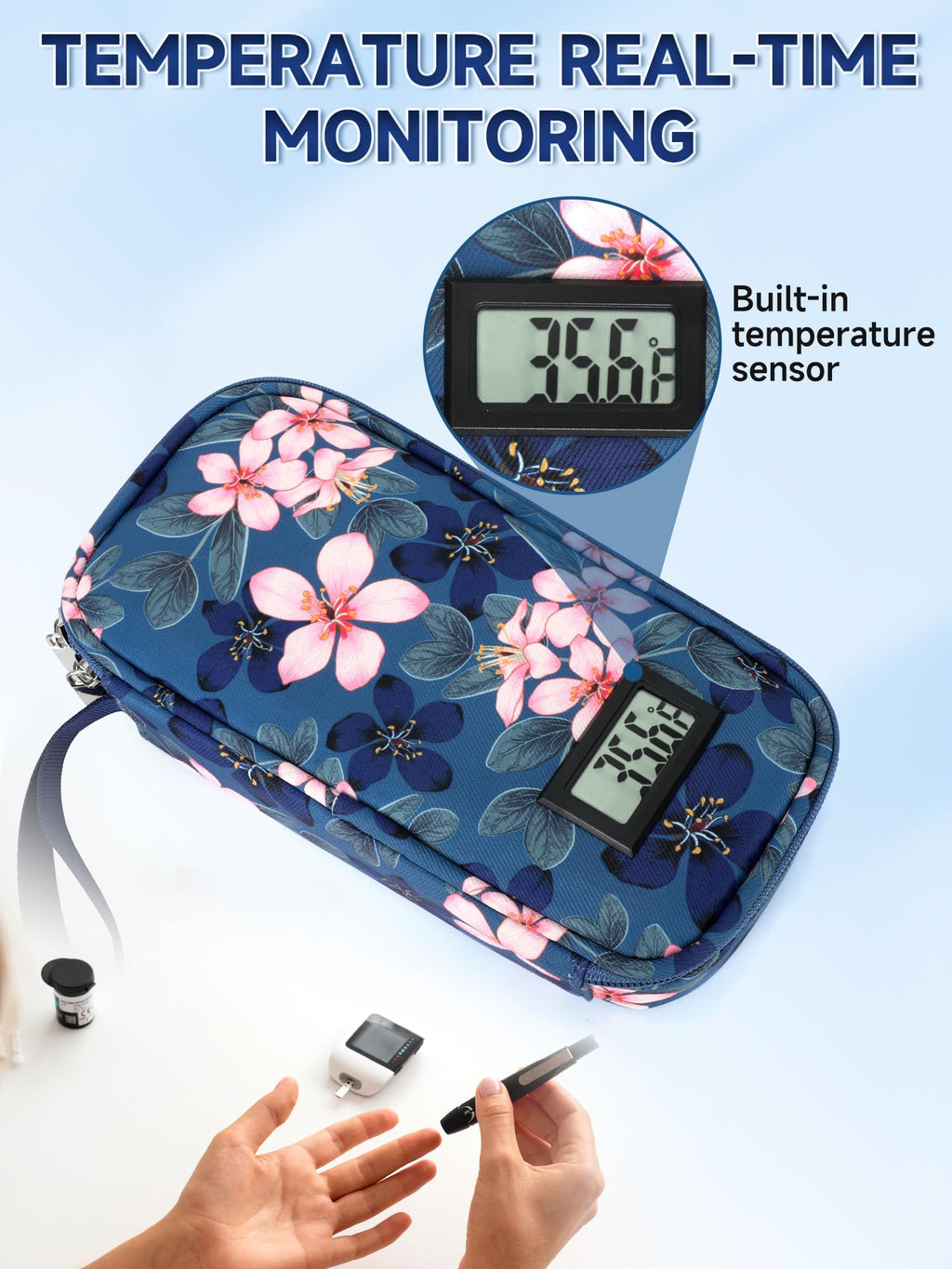 YOUSHARES Insulin Cooler Travel Case for Pen & Vials, Temperature Display Diabetic Medication Cooling Bag with Protective Ice Br