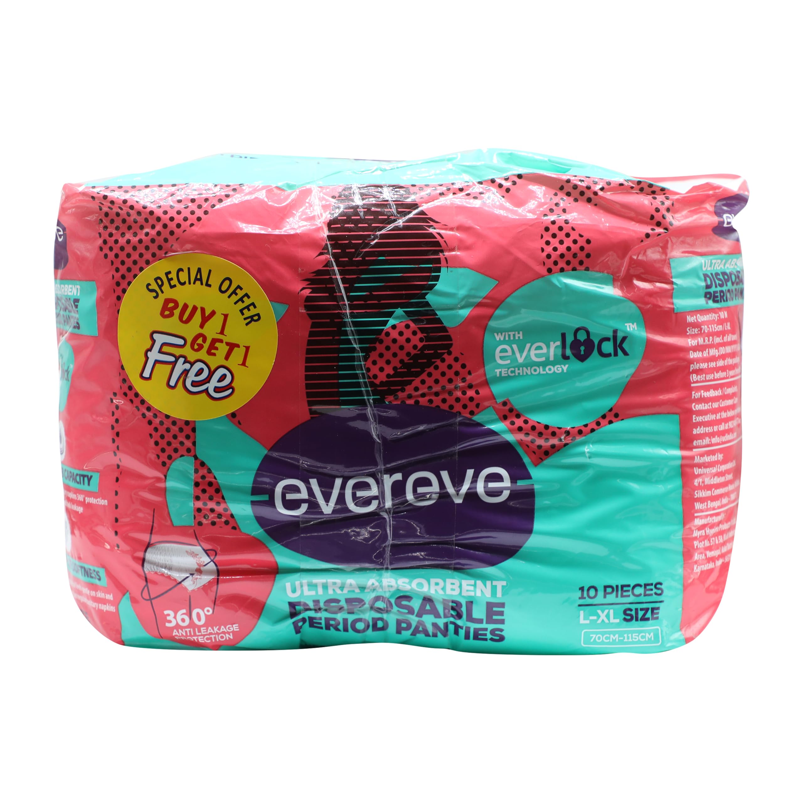 Evereve Ultra Absorbent Disposable Period Panties (LXl Size), 10 Piece Pack (Buy 1 Get 1),Women