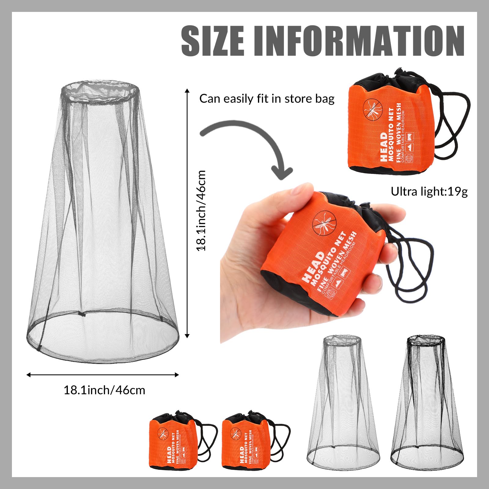 Hestya 2 Pack Mosquito Head Mesh Net Midge Insects Bugs Head Face Net Protecting for Outdoor Hiking Camping Climbing Walking(Bla