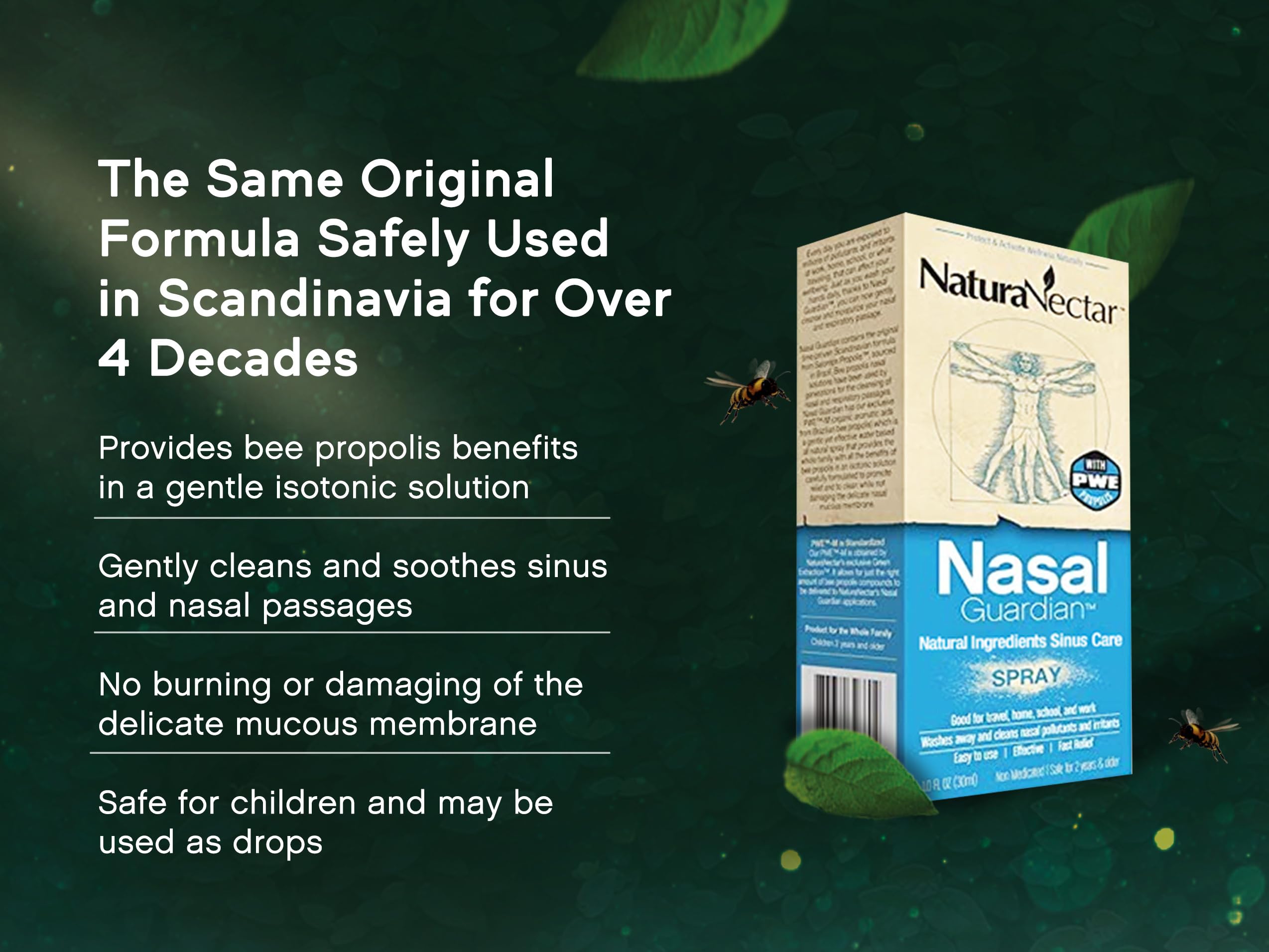 NaturaNectar - Bee Propolis Nasal Spray Saline Sinus Rinse & Relief - Pure Brazilian Propolis and Ingredients - Gentle and No Bu