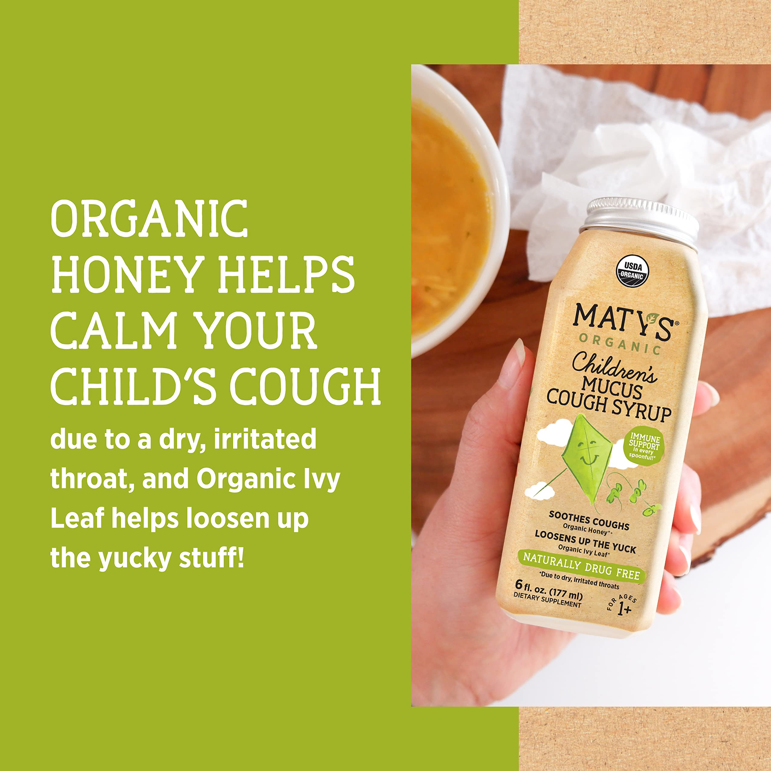 Matys Organic Childrens Mucus Cough Syrup, Made with Organic Honey, Thyme & Ginger - 6 fl oz.