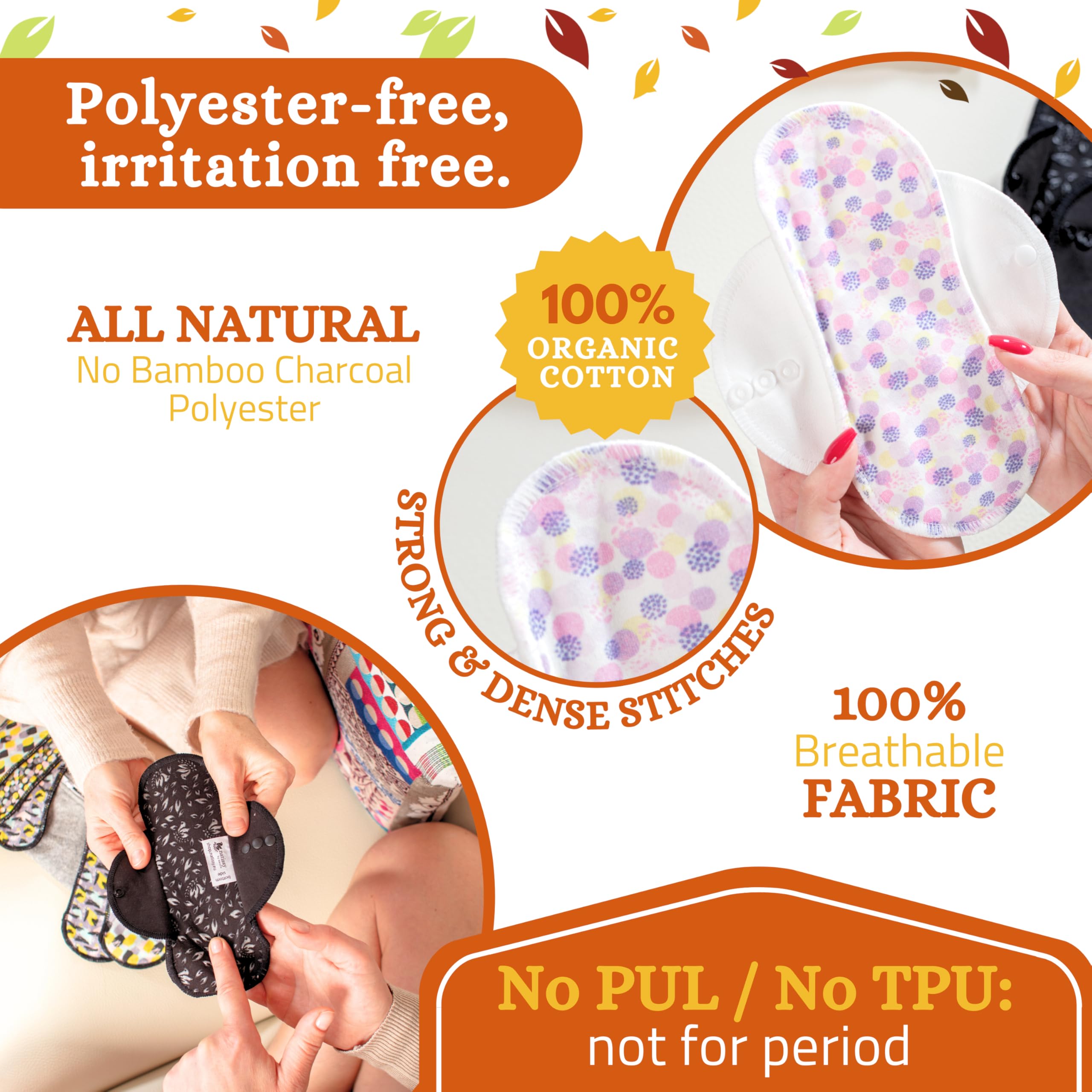 Non-Slip Organic Reusable Panty Liners for Women & Teens (Medium, 7-Pack); High-Temp Washable Cotton Cloth Liners; Stay Fresh &