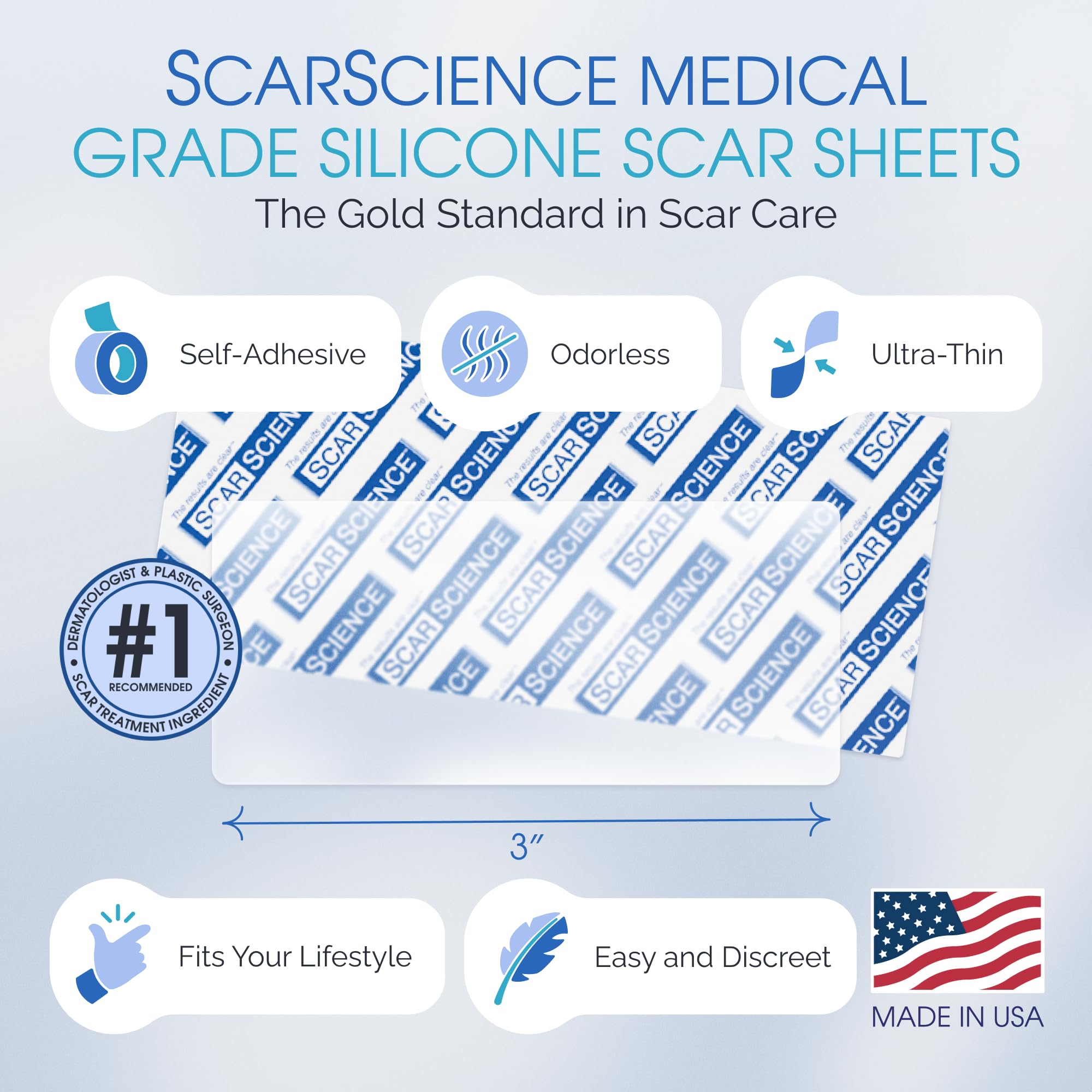 Advanced Medical Grade Silicone Scar Patches, 12 Reusable 3'' Water-Resistant Silicone Scar Strips for Newly Healed Wounds and O