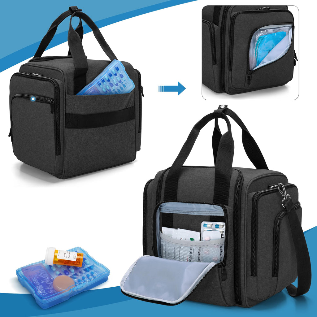 BAFASO Large Pill Bottle Organizer with 4 Inner Removable Pouches, Family First Aid Bag Medicine Bag Come with Shoulder Strap (B