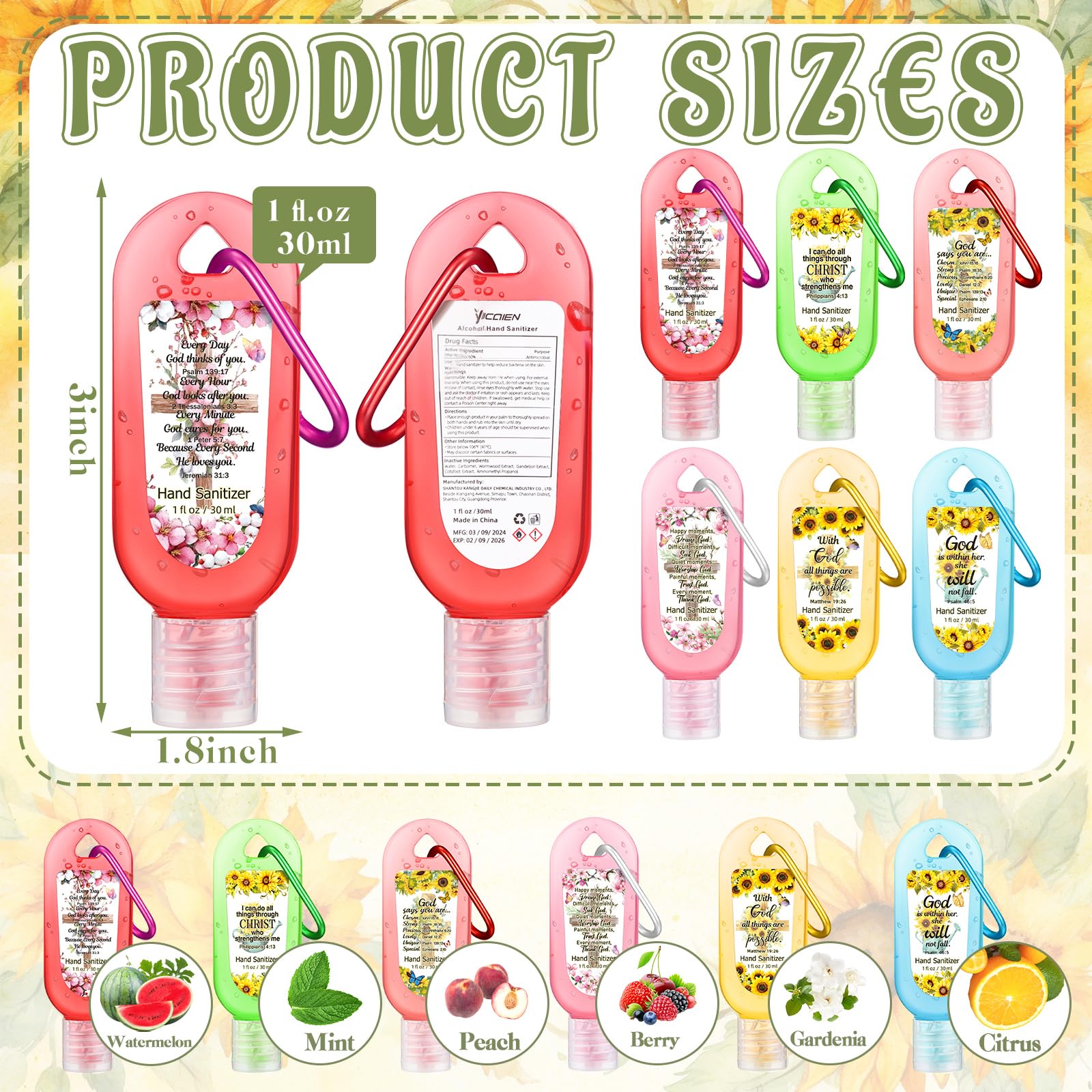 24 Pack Christian Hand Sanitizer Keychains Bible Verse Mini Hand Sanitizer Keychains Bulk Travel Size Christian Gift for Women R