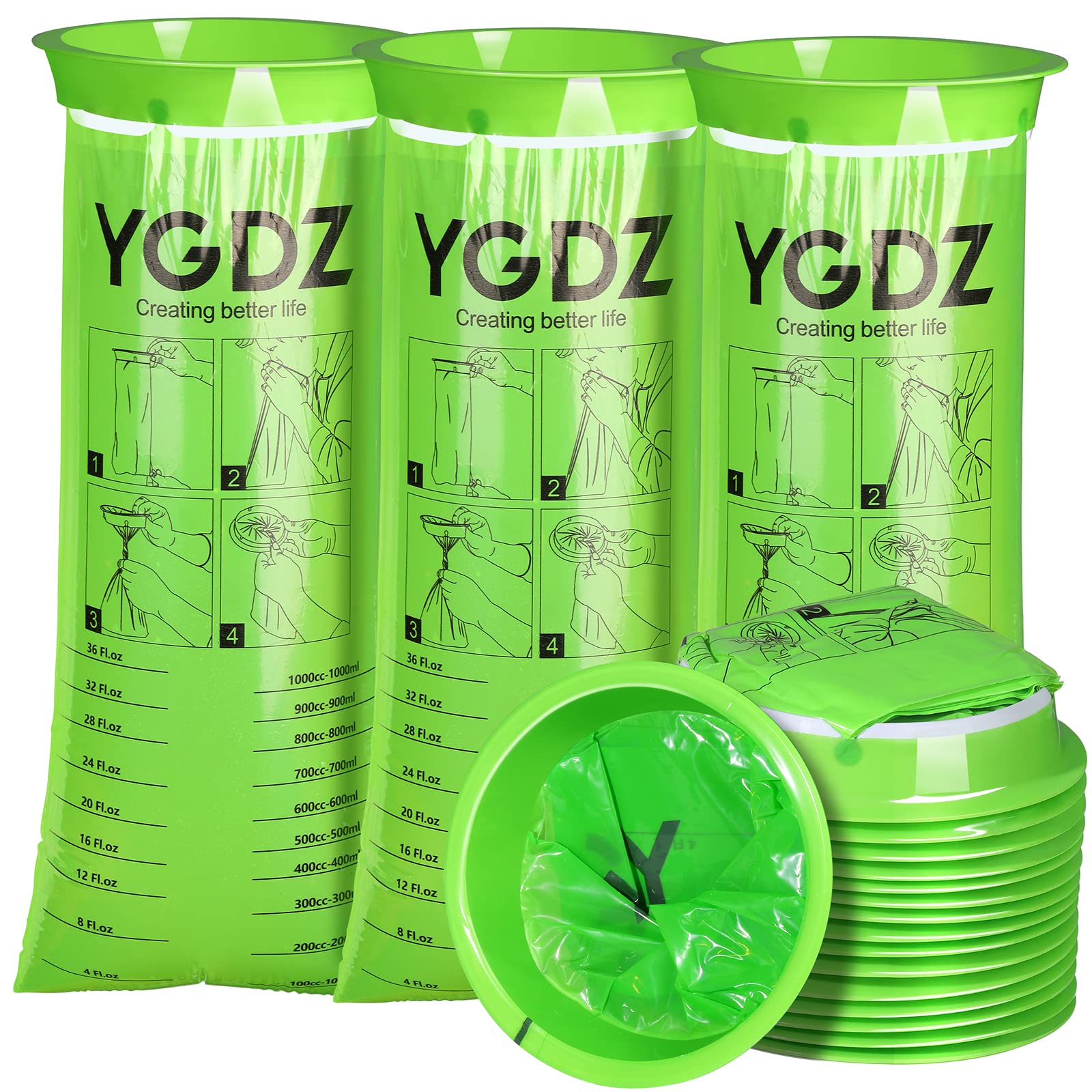 YGDZ Vomit Bags Disposable, 15 Pack Vomit Bags, 1000ml Barf Bags, Emesis Bags Disposable, Portable Throw Up Bags, Puke Bags for 