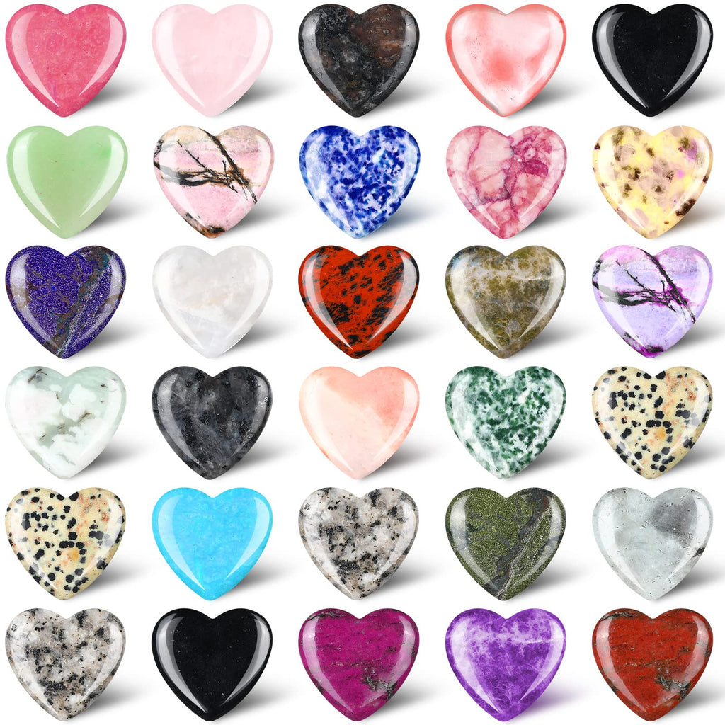 Nuenen 30 Pcs Heart Shape Crystals Bulk 1.2 Inch Gemstone Heart Stones Worry Stone Love Rocks Quartz Love Pocket Palm for Valent
