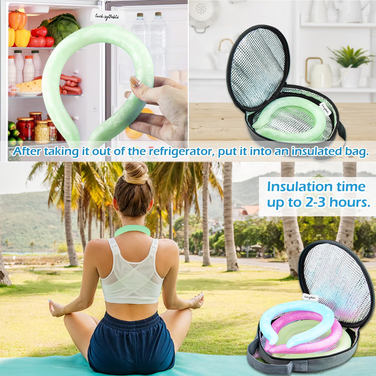 2PCS Neck CoolingTube with Insulated Bag, Reusable Ice Coolers Wearable Body CoolingProducts, Neck Coolers for HotWeather (Green