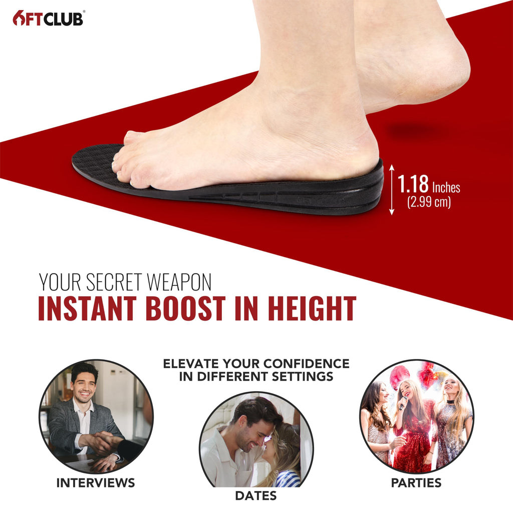 6FT Boost Advanced Height Increase Insole 1 Level Elevation Mens Shoe Lifts 1.25 Inch for Hi-Tops Men and Women Black