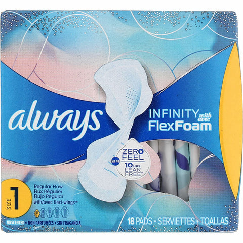 Always Pads Size 1 Infinity with Flex Foam 18 Count (Pack of 6)