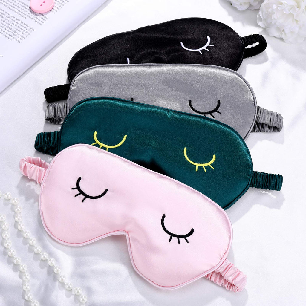 4 Pieces Sleep Eye Masks Silk Sleep Eye Cover Cute Lightweight Adjustable Eyeshade Mask Satin Night Eyeshade Covers for Women Me