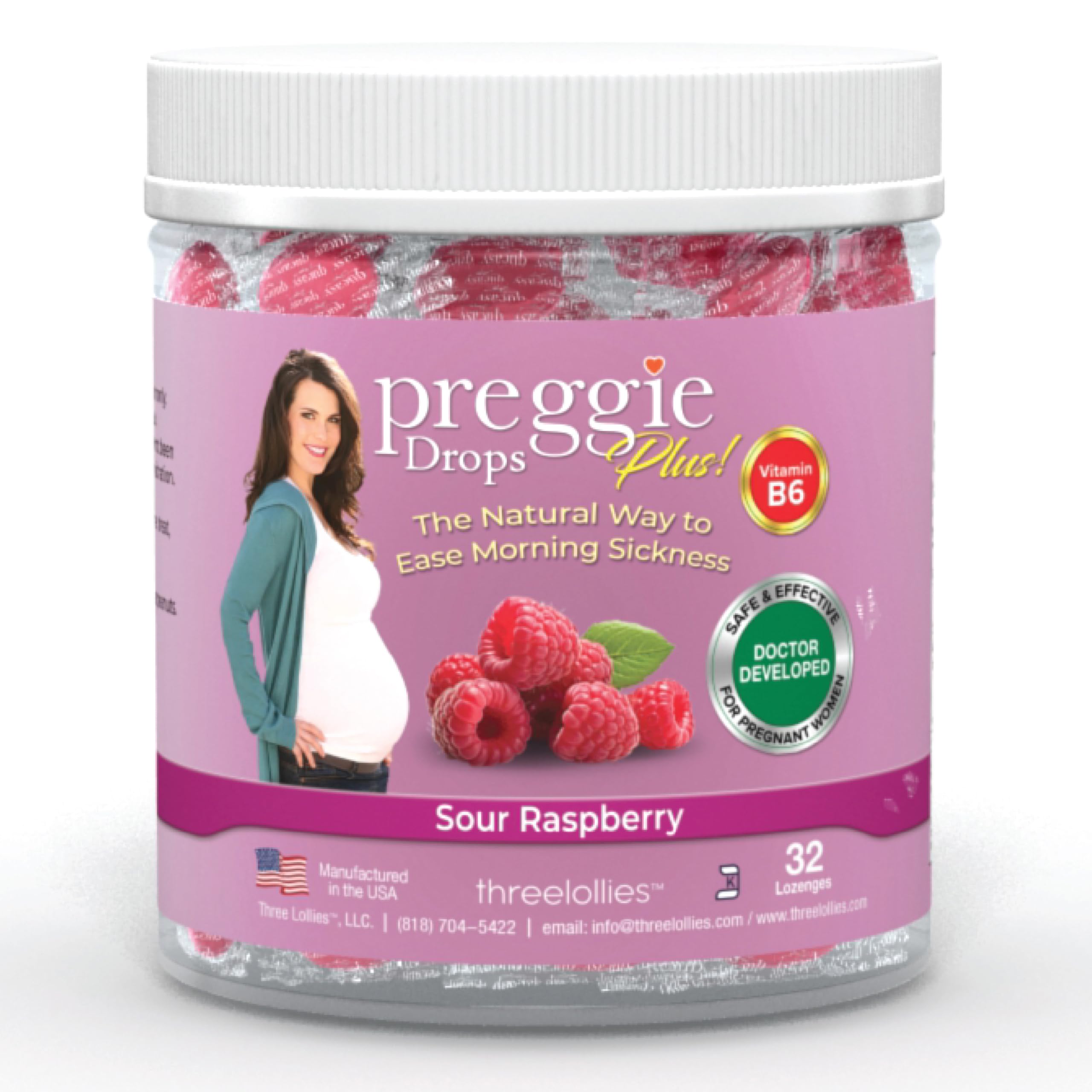 Preggie Pop Drops Plus with Vitamin B6 for Pregnancy Nausea Relief, Morning Sickness Candy with Essential Oils for Pregnant Wome