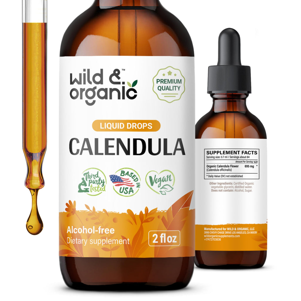 Wild & Organic Calendula Tincture - Alcohol-Free Calendula Extract Drops for Immune Support - Liquid Flowers Supplement - Vegan,