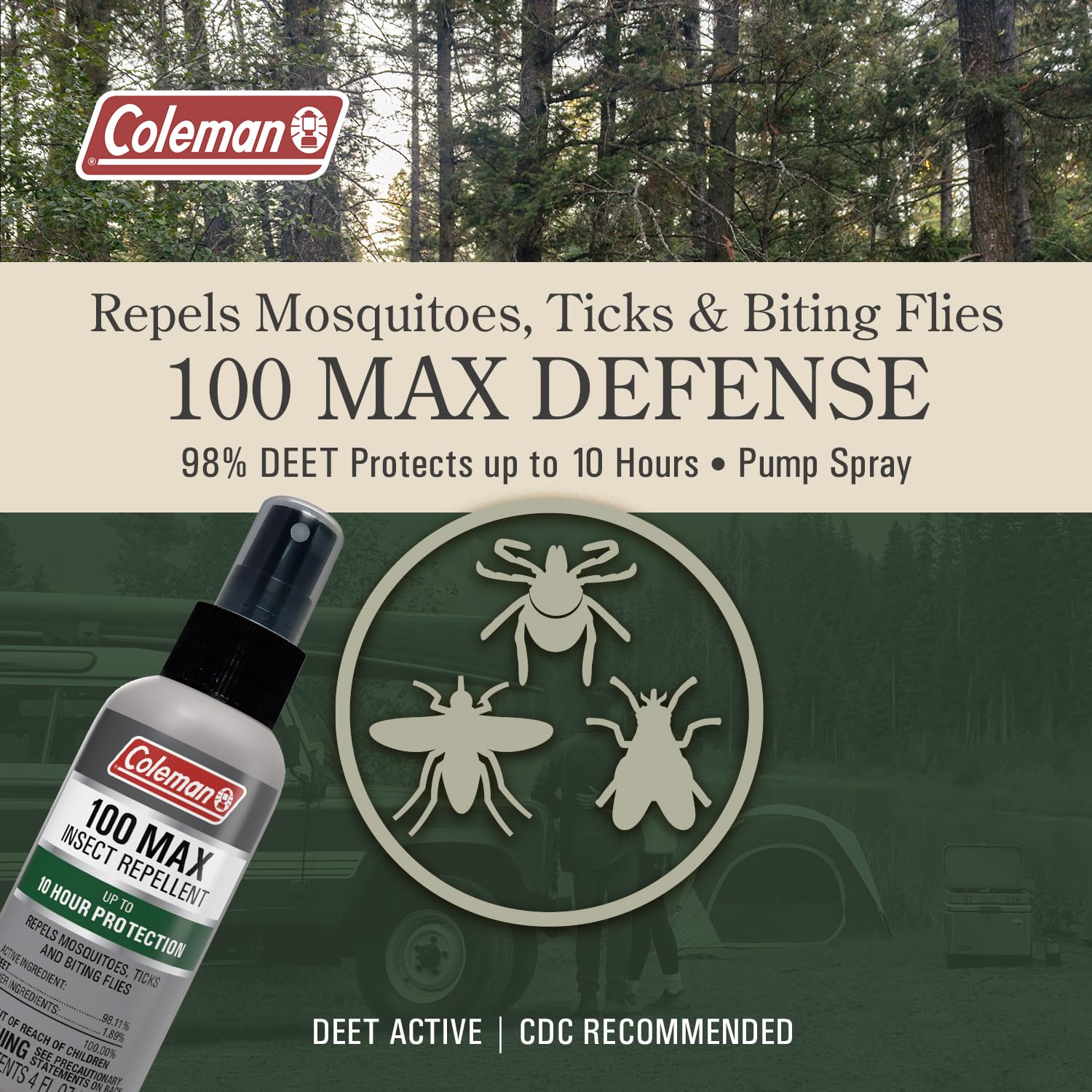Coleman Insect Repellent Spray - 100% MAX DEET Insect Repellent Pump Spray, Protection Against Ticks, Mosquitoes, chiggers, gnat