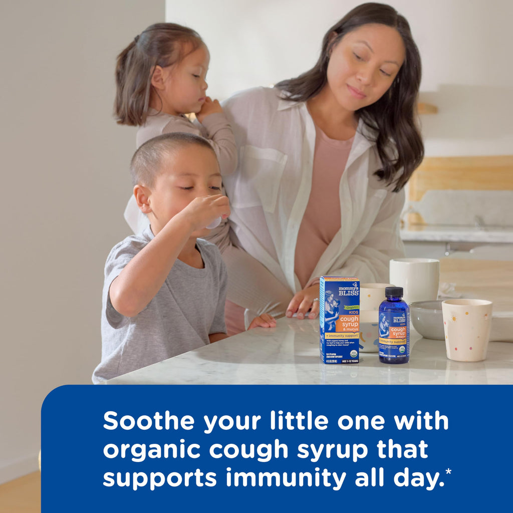 Mommys Bliss Organic Kids Cough Syrup and Mucus Relief + Immunity Support, Agave & Honey, Ivy Leaf, Elderberry, Zinc, Vitamin C