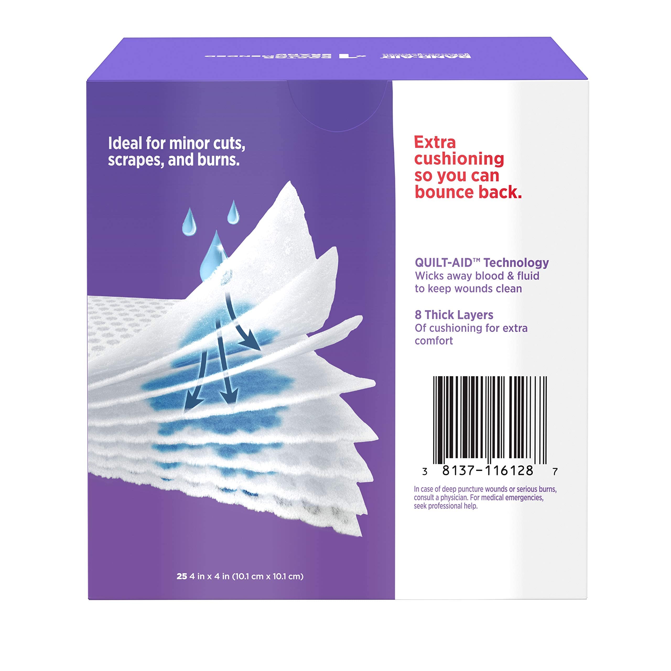 Johnson & Johnson Band-Aid of First Aid Products Cushion-Care Gauze Pads, 4 X 4 Inches, 25 Count (Pack of 12)