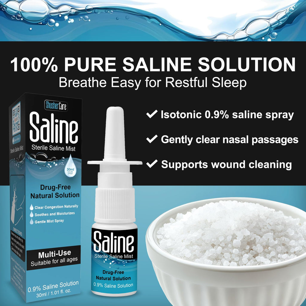 Shusher Care Saline Spray for Nose - Nasal Spray Saline Solution for Newborn, Baby & Adults, Salt Water Decongestant Mist for St