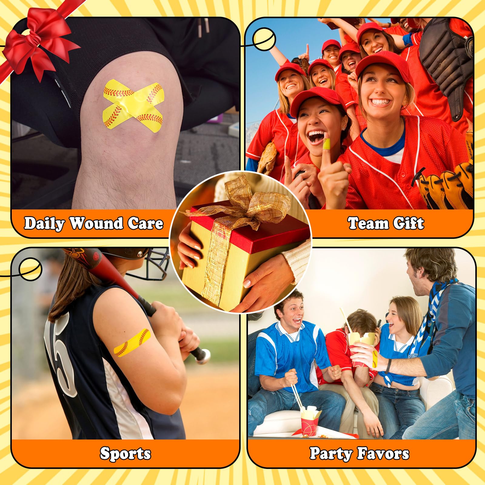 120 Pcs Softball First Aid Waterproof Bandages for Kids Adults, Fabric Adhesive Finger Bandages Travel Bandaids for Family, Fun